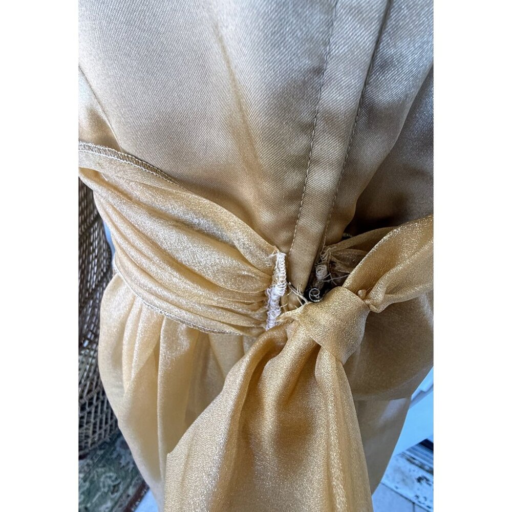 Vintage 60's Gold Satin Organza Formal Dress Rhinestones Bow Back M/L - Picture 6 of 16